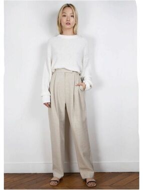 The Frankie Shop Pace Pleated Linen Blend Trouser Pants Sand Beige